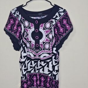 Tribal Print Women's Top - Black and Purple